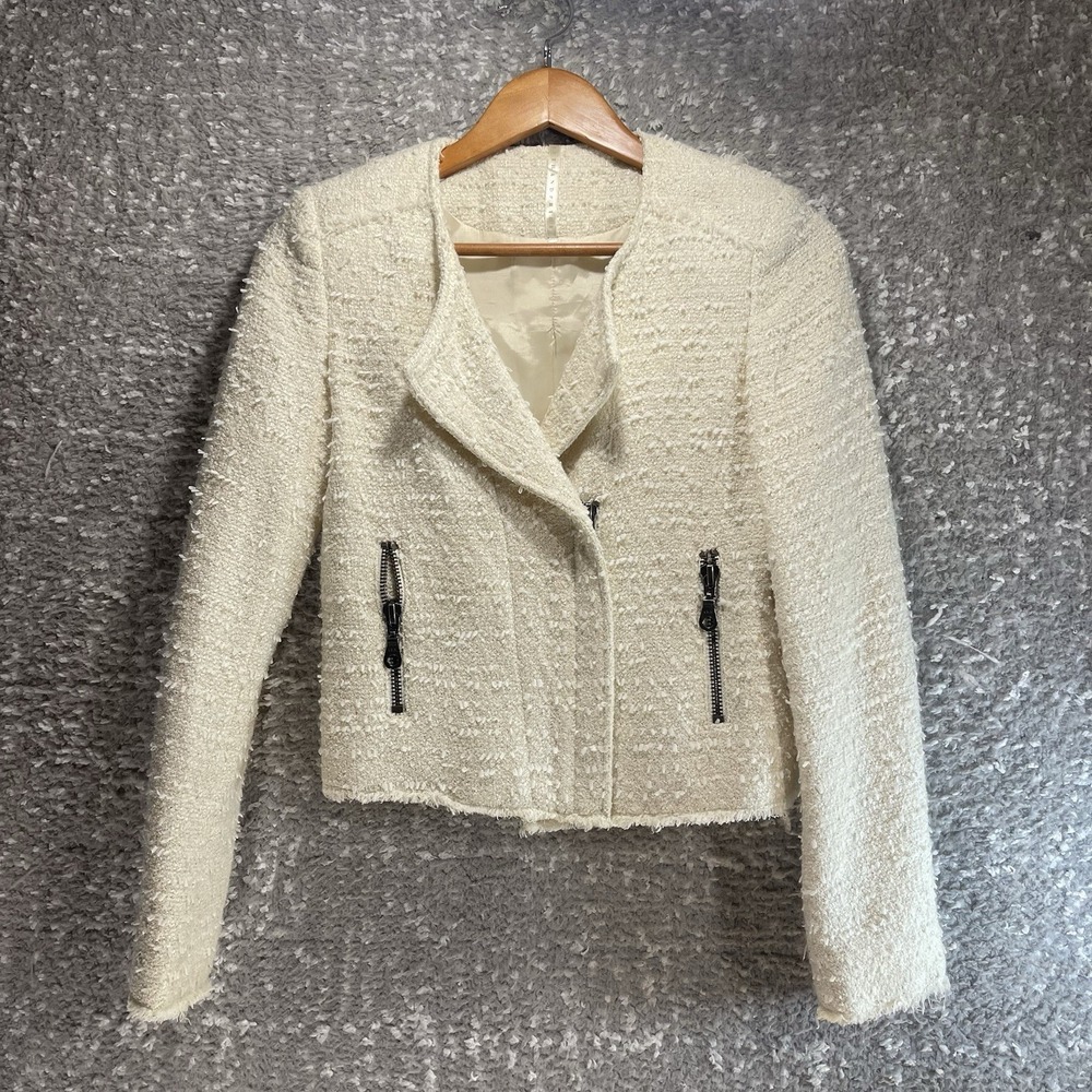 Truth and Pride Moto Jacket Blazer Women's Tweed White XS Preppy, Academia